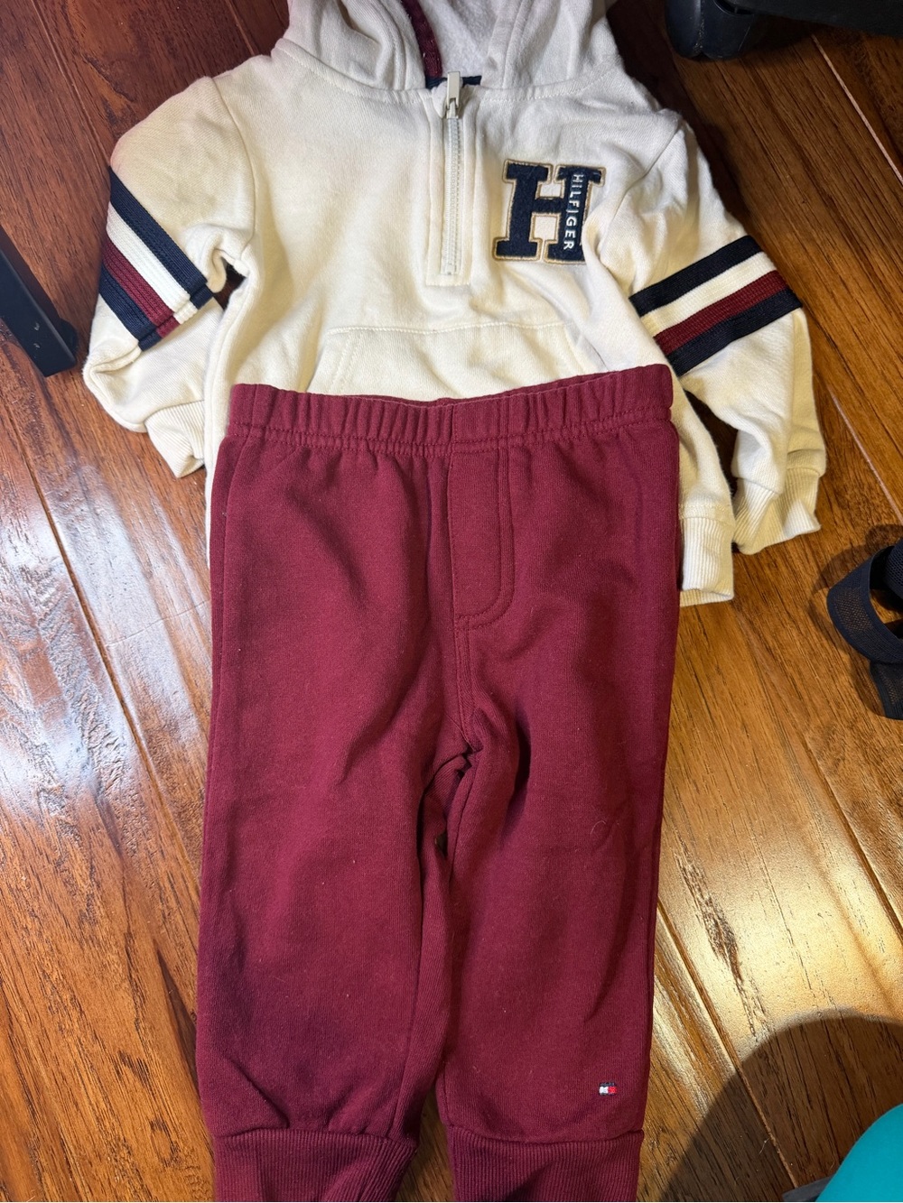 Tommy Hilfiger Kids Maroon Sweatpants & Cream Hoodie Set